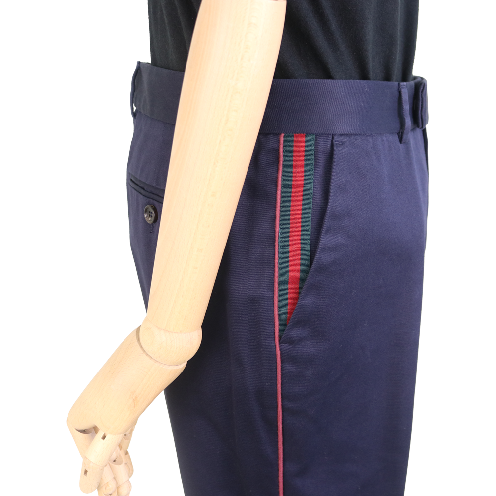 Gucci Navy Trousers with Red and Green Side Stripe