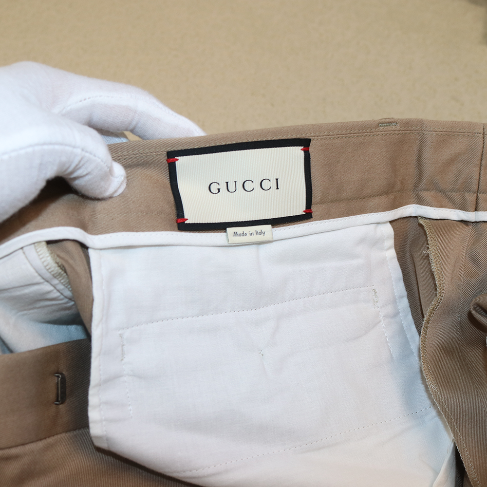 Gucci Beige Cotton Chino Trousers with Web Stripe Side Detail