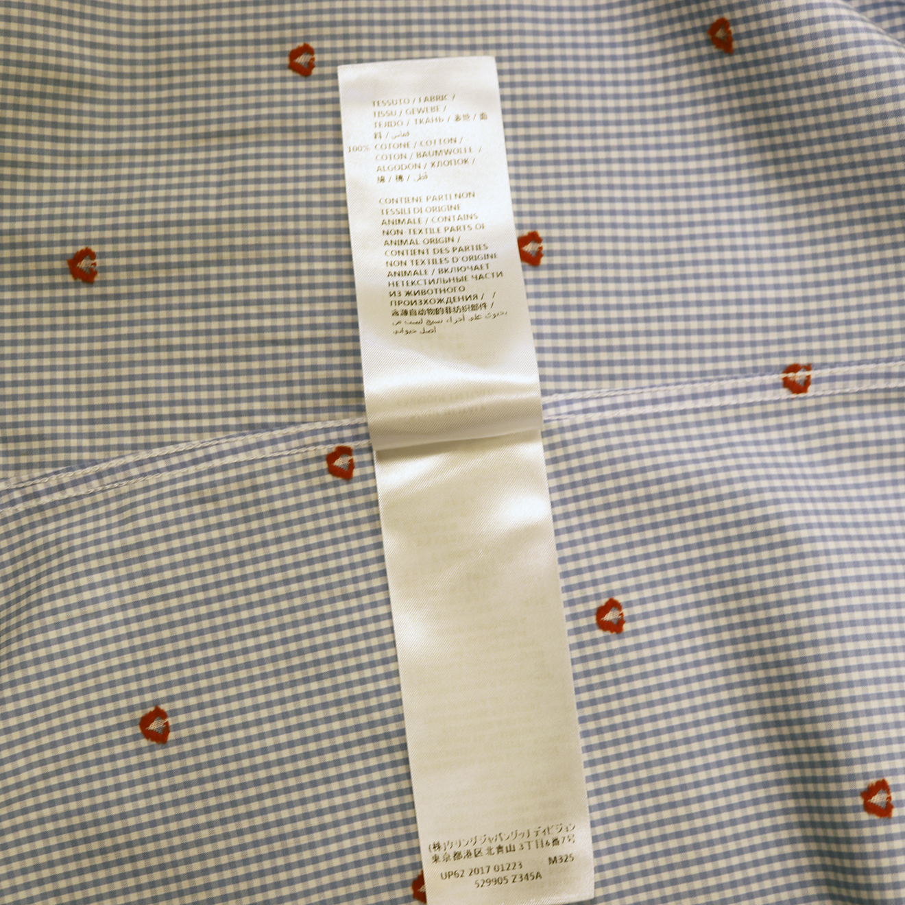 Gucci Blue Gingham Cotton Shirt with All-Over Red Heart Embroidery