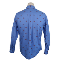Gucci Blue Cotton Shirt with Chest Pockets and Red Bee Embroidery