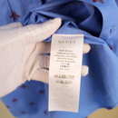 Gucci Blue Cotton Shirt with Chest Pockets and Red Bee Embroidery
