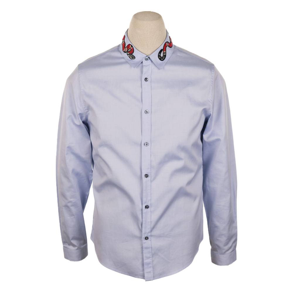Gucci Light Blue Cotton Shirt Duke Embroidery Snake