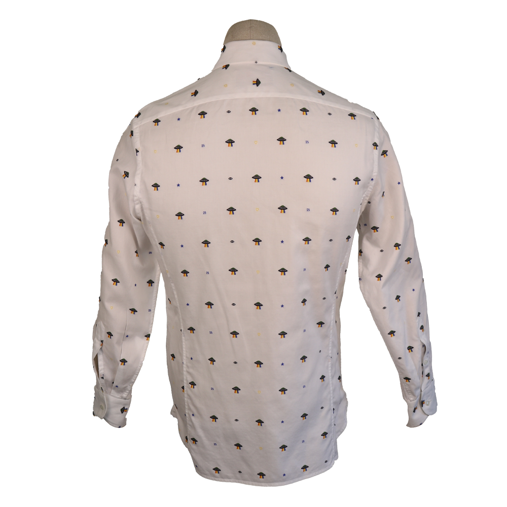 Gucci White Cotton Shirt with All-Over UFO Embroidery & Peter Pan Collar