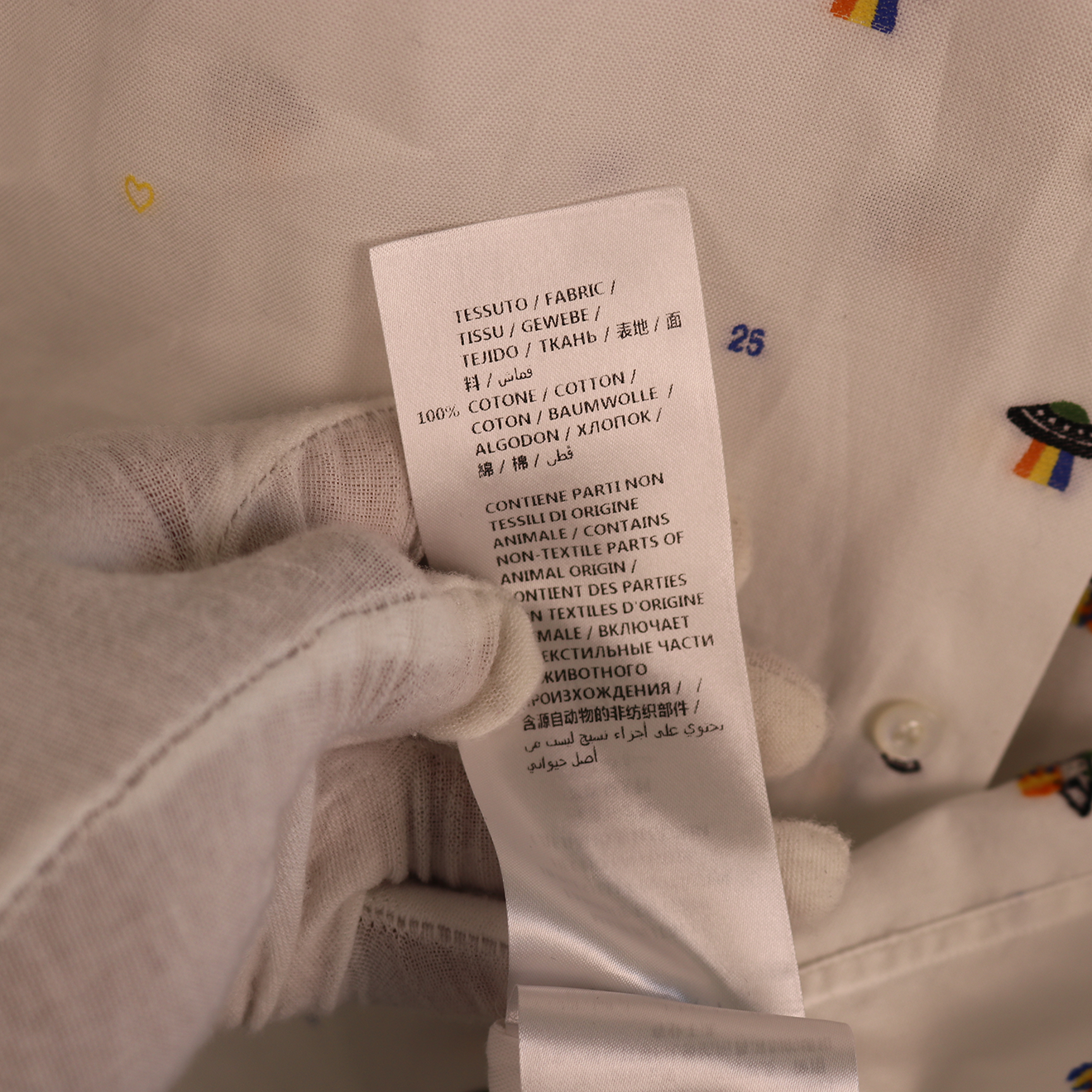 Gucci White Cotton Shirt with All-Over UFO Embroidery & Peter Pan Collar