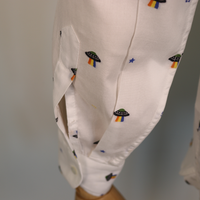 Gucci White Cotton Shirt with All-Over UFO Embroidery & Peter Pan Collar