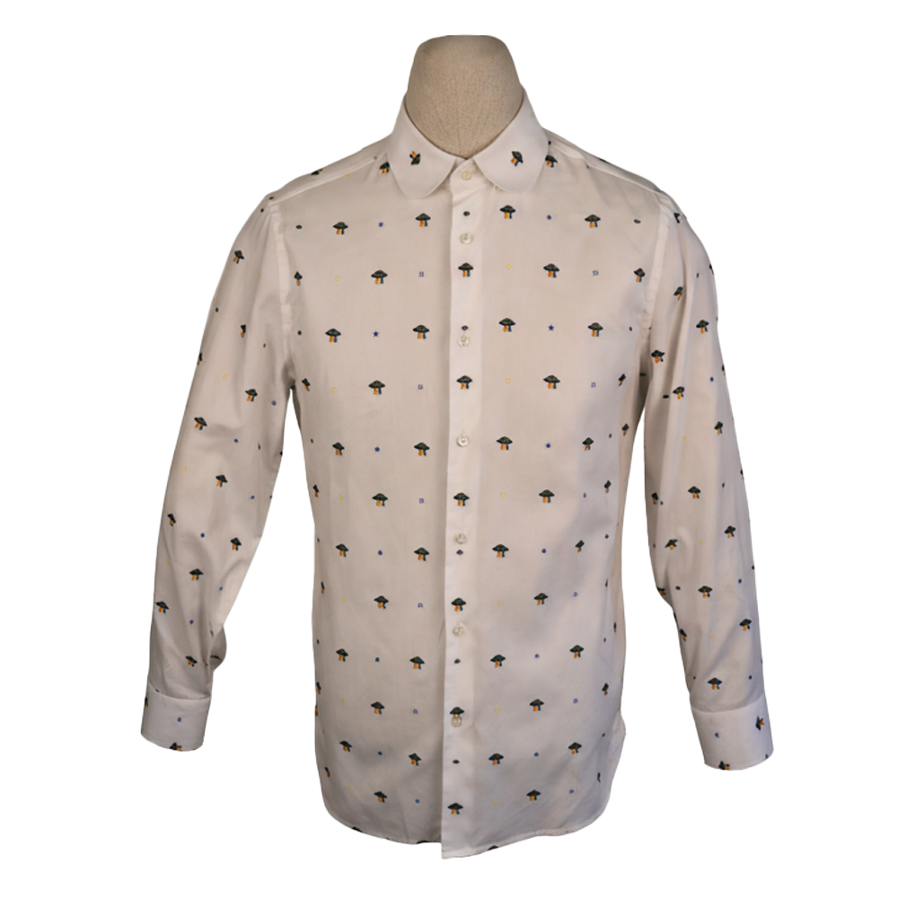 Gucci White Cotton Shirt with All-Over UFO Embroidery & Peter Pan Gucci White Cotton Shirt with All-Over UFO Embroidery & Peter Pan
